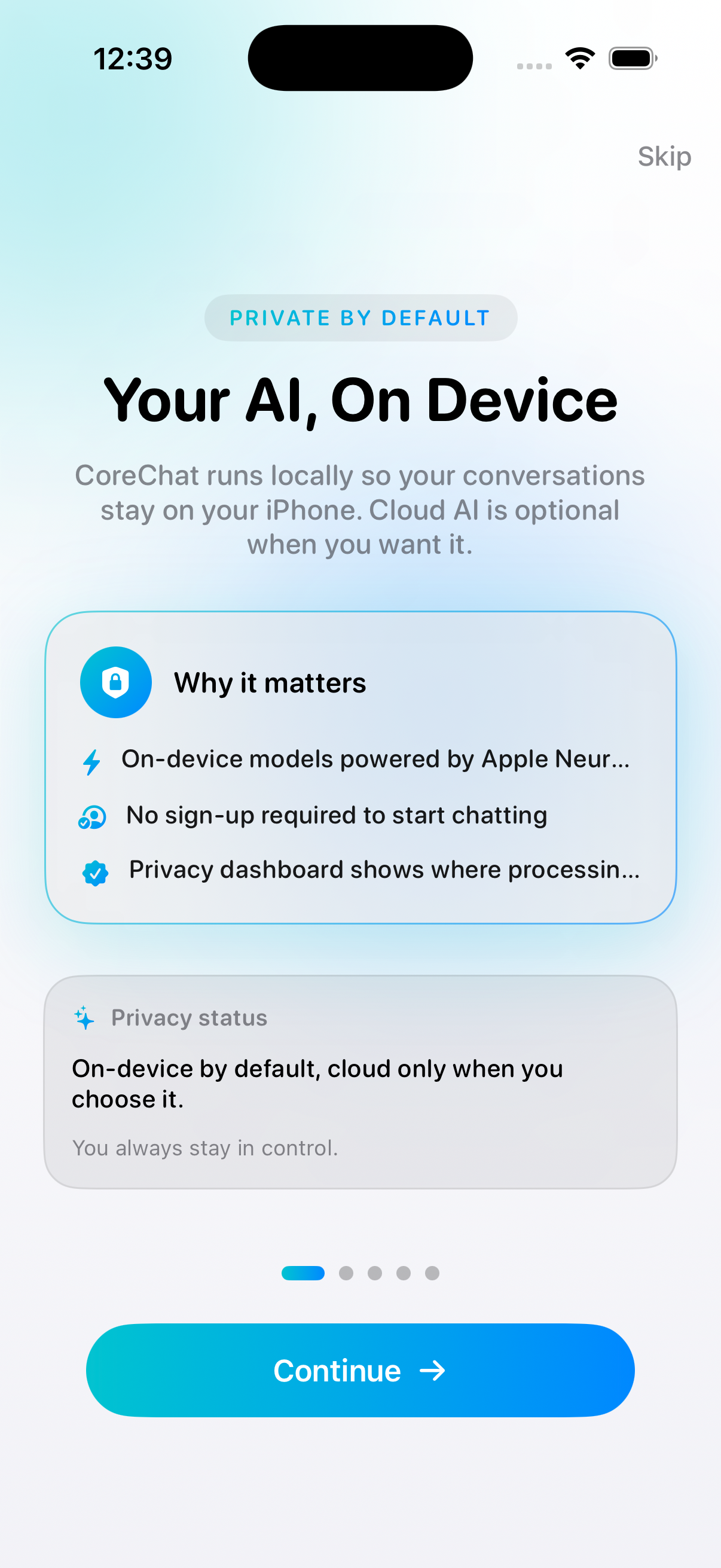 CoreChat — main interface
