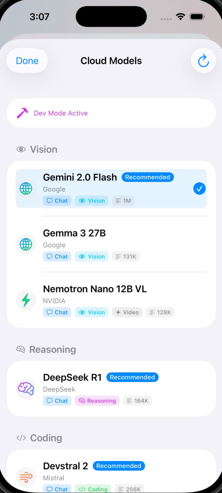 Cloud models · dev mode