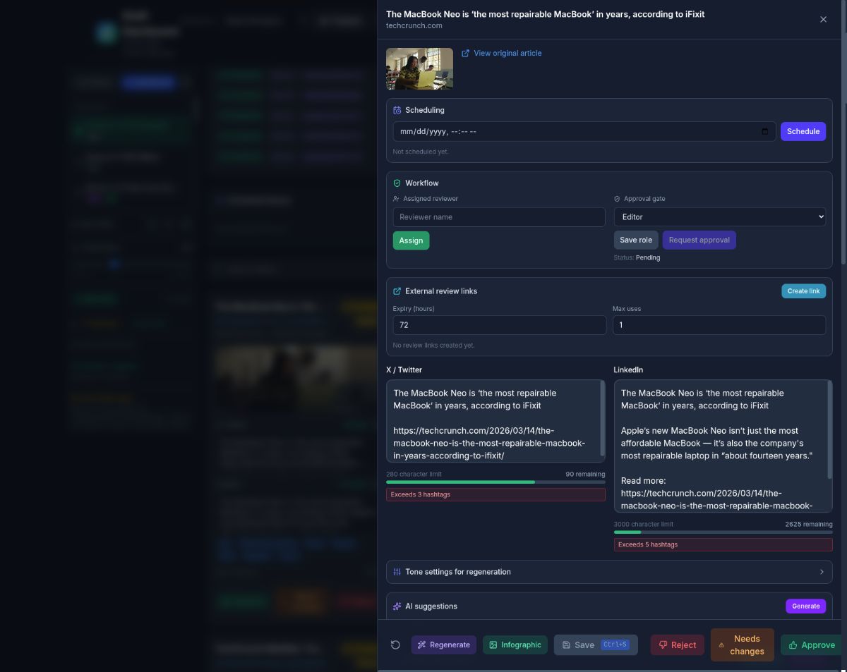 Draft editor · workflow + review links