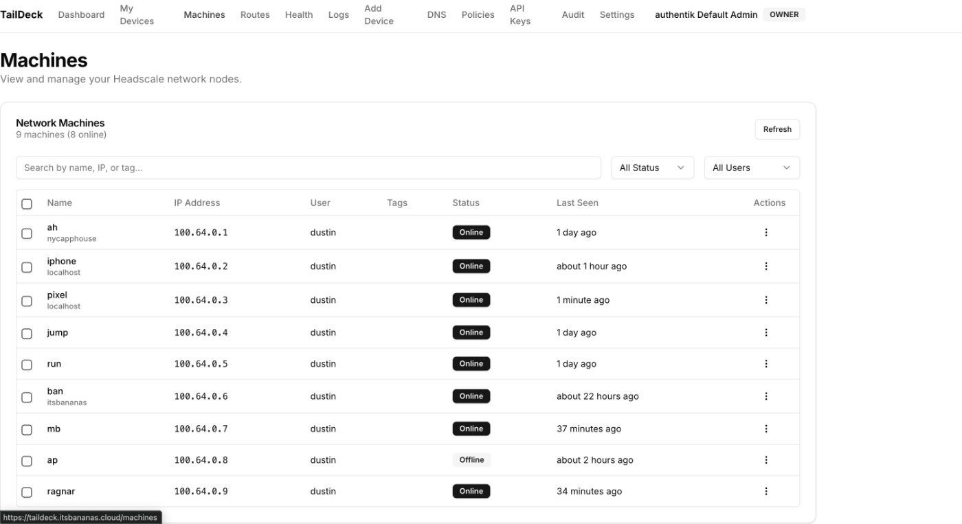 Machines list · status + last seen