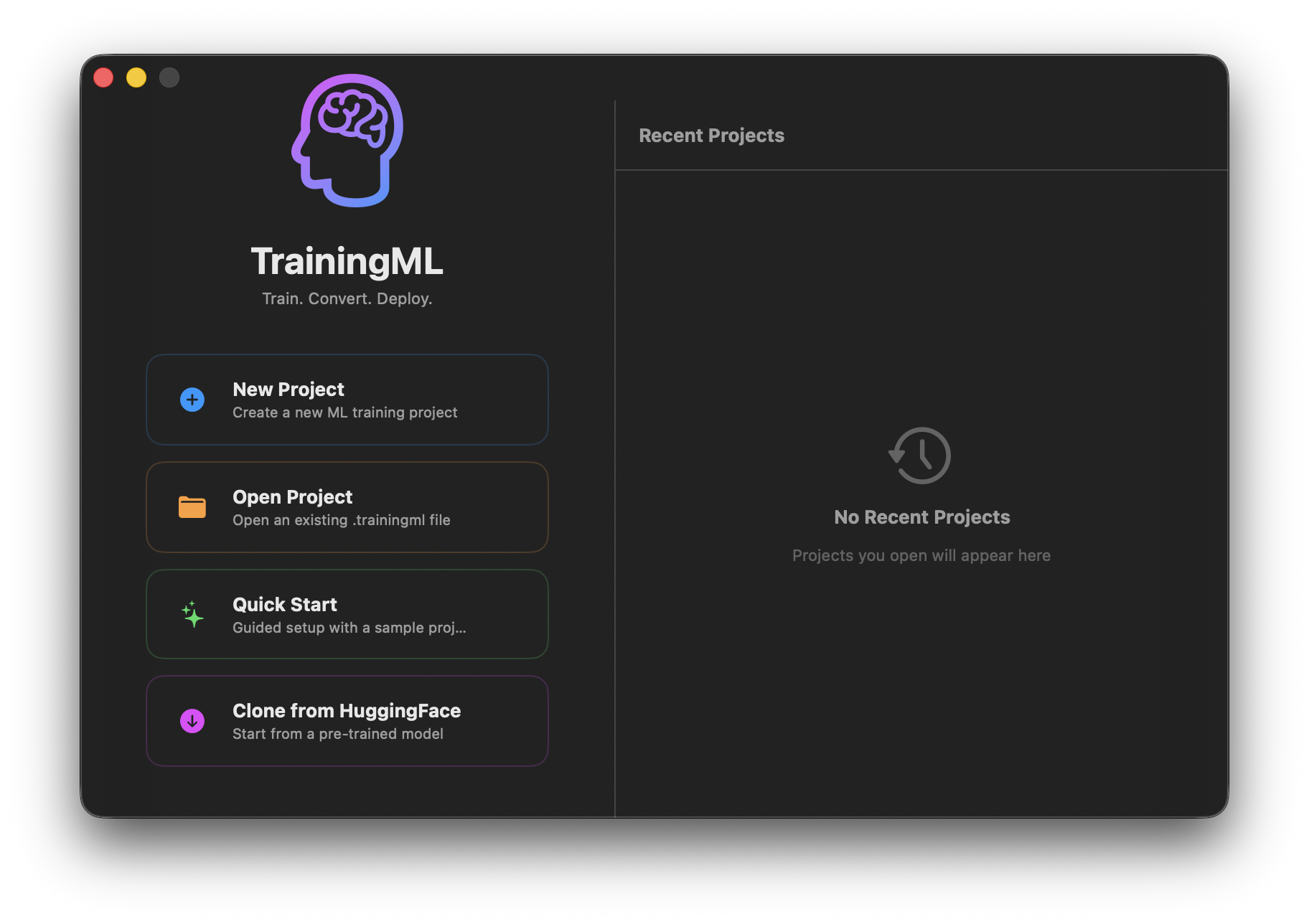 TrainingML — main interface