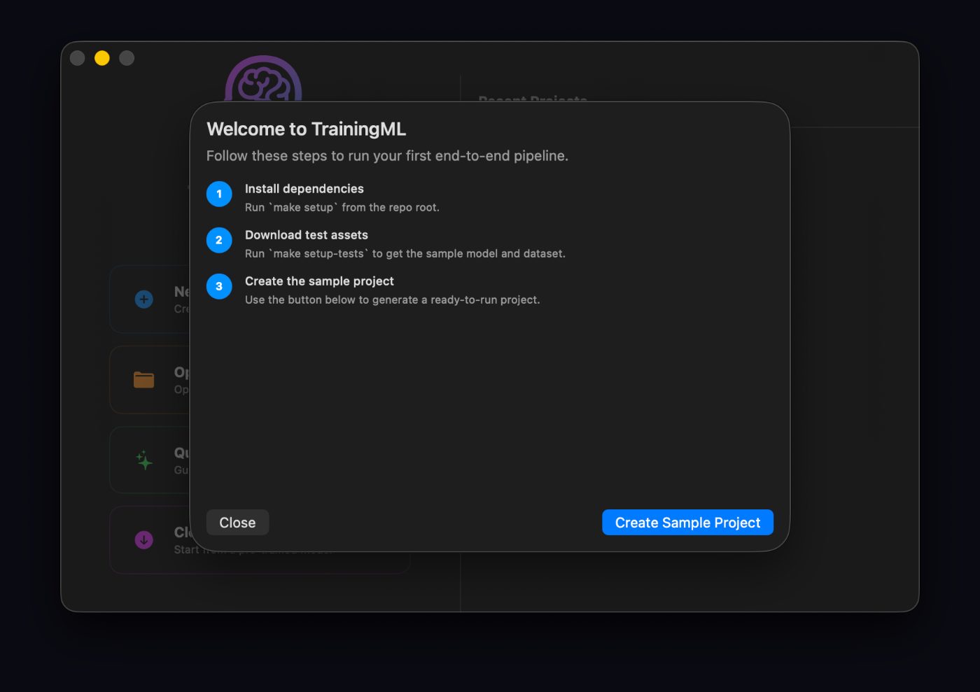 First-run tutorial · guided pipeline setup